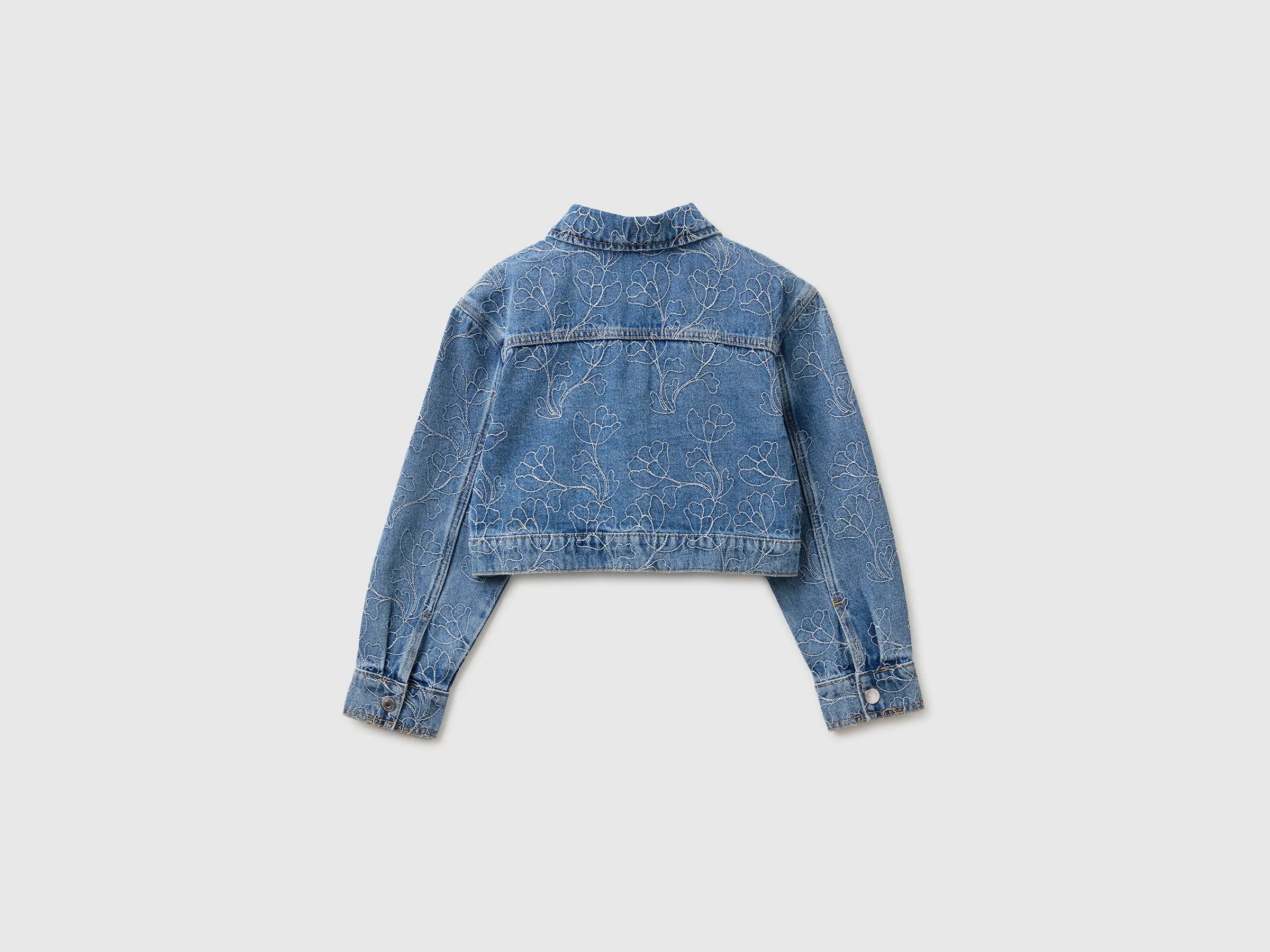 Benetton Blue Girls Embroidered Denim Crop Jacket SKU: 2985CN07D_901 Image 02