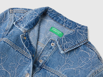 Benetton Blue Girls Embroidered Denim Crop Jacket SKU: 2985CN07D_901 Image 03