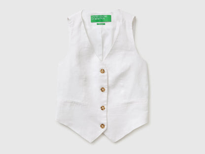 Benetton White Women 100% Linen Vest SKU: 2AGHDJ014_101 Image 01