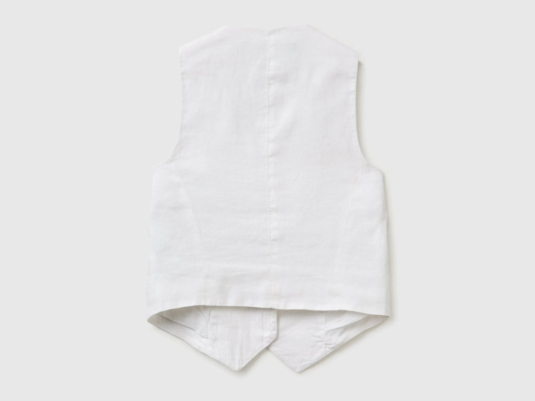 Benetton White Women 100% Linen Vest SKU: 2AGHDJ014_101 Image 02