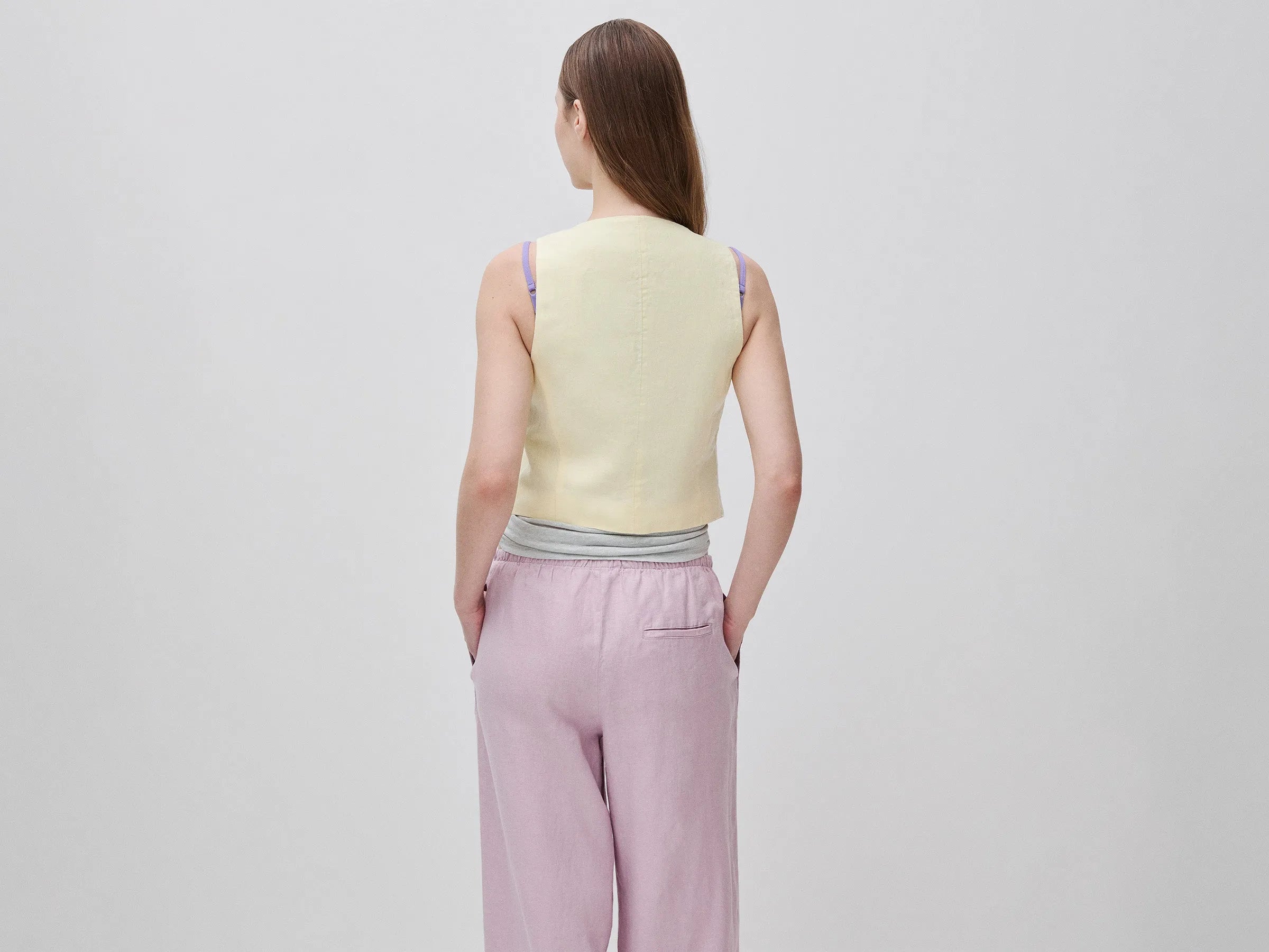 Benetton Yellow Women 100% Linen Vest SKU: 2AGHDJ014_198 Image 02