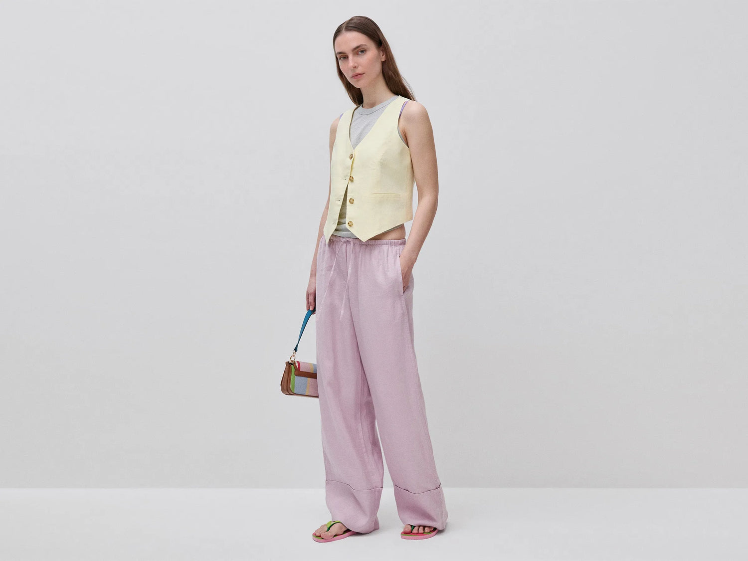 Benetton Yellow Women 100% Linen Vest SKU: 2AGHDJ014_198 Image 03