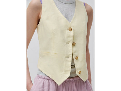 Benetton Yellow Women 100% Linen Vest SKU: 2AGHDJ014_198 Image 04