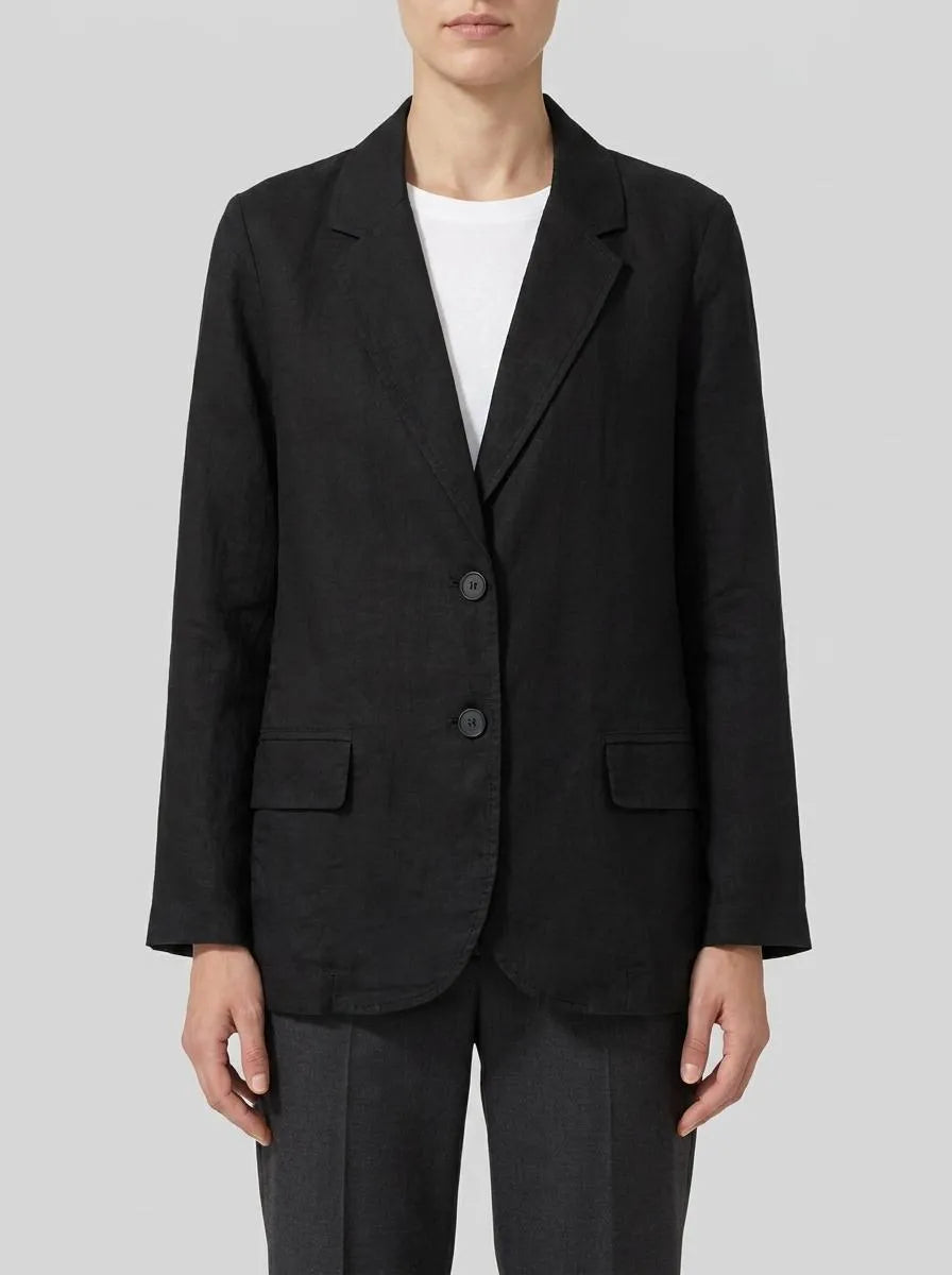 Benetton Black Women Blazer in Pure Linen SKU: 2AGHDW00R_100 Image 00