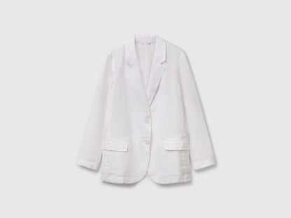 Benetton White Women Blazer in Pure Linen SKU: 2AGHDW00R_101 Image 01