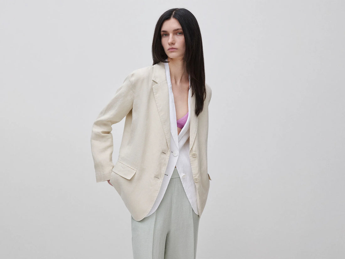 Benetton Beige Women Blazer in Pure Linen SKU: 2AGHDW00R_152 Image 01
