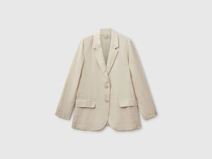 Benetton Beige Women Blazer in Pure Linen SKU: 2AGHDW00R_152 Image 05