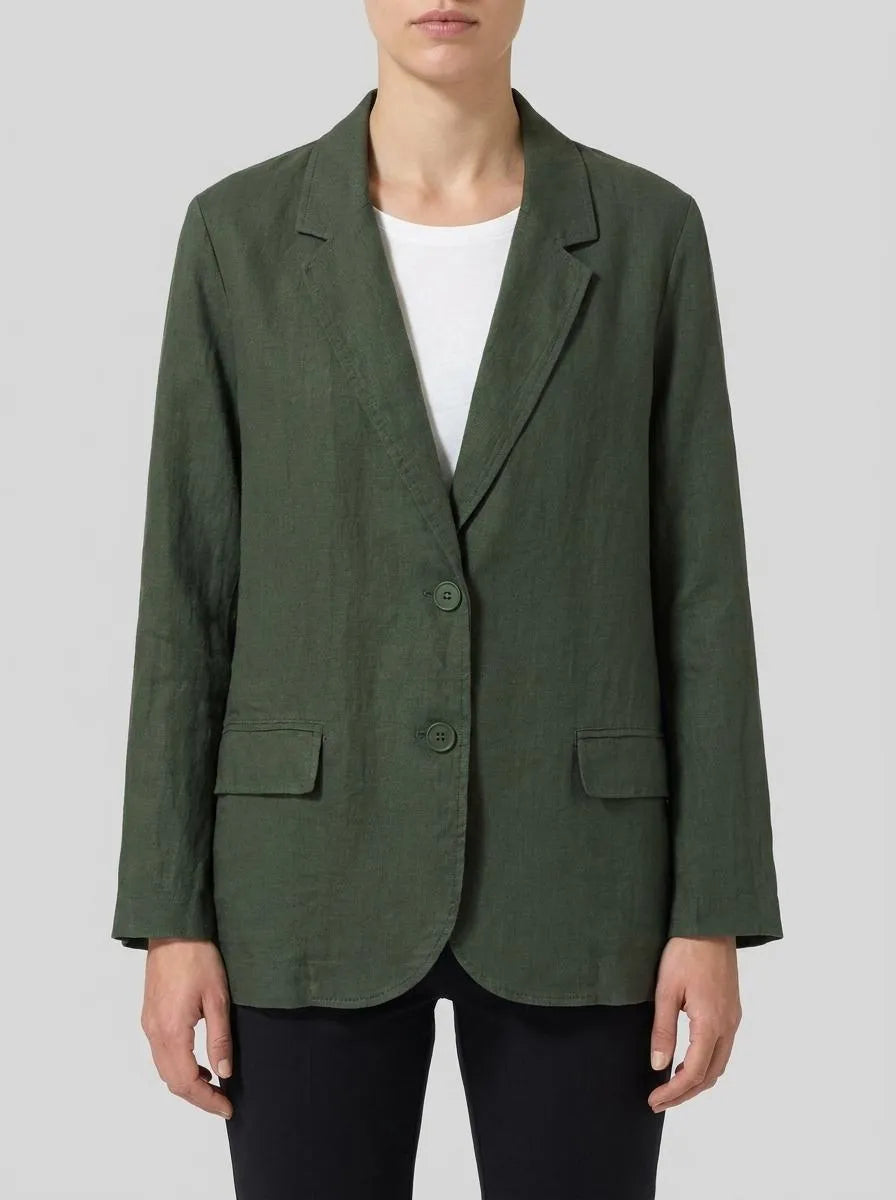 Benetton Military Green Women Blazer in Pure Linen SKU: 2AGHDW00R_20W Image 00