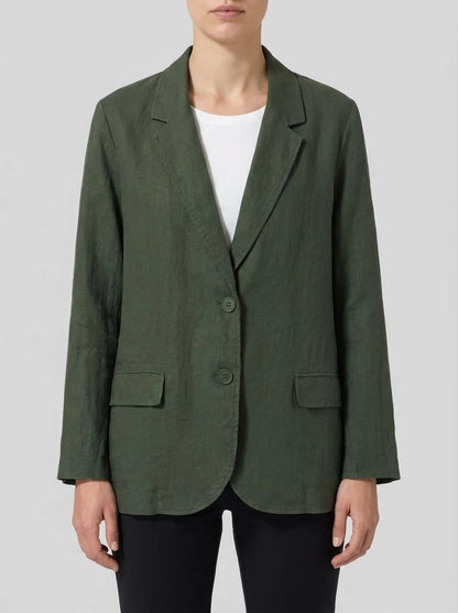 Benetton Military Green Women Blazer in Pure Linen SKU: 2AGHDW00R_20W Image 00