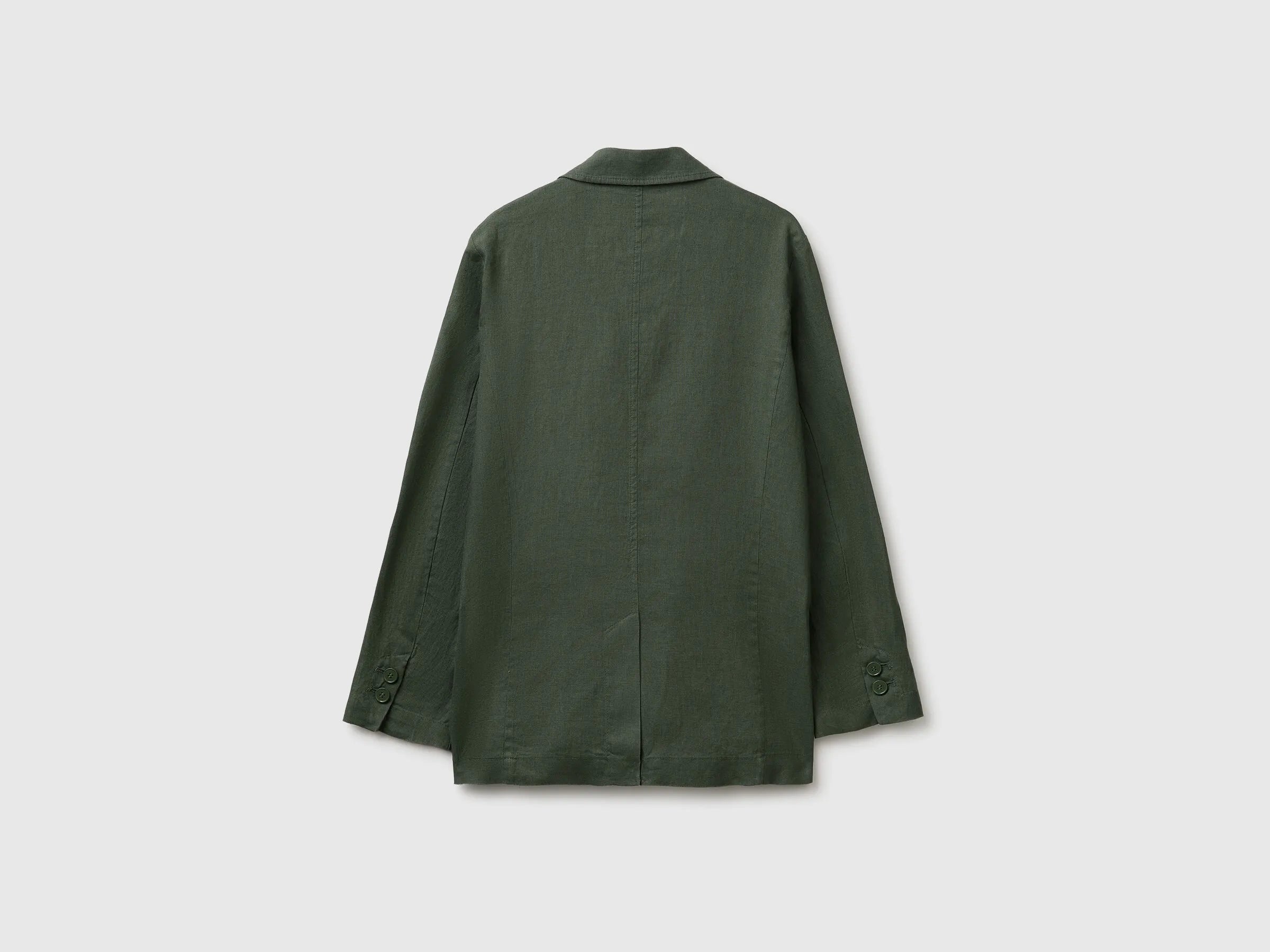 Benetton Military Green Women Blazer in Pure Linen SKU: 2AGHDW00R_20W Image 02