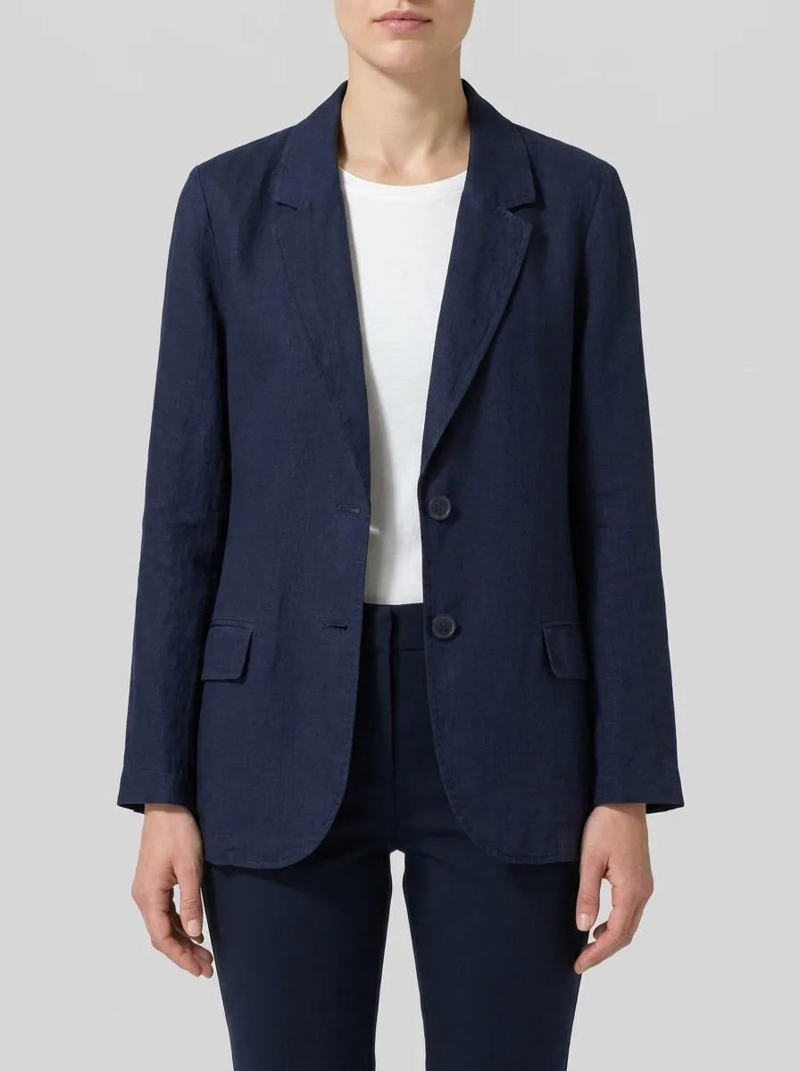 Benetton Dark Blue Women Blazer in Pure Linen SKU: 2AGHDW00R_252 Image 00