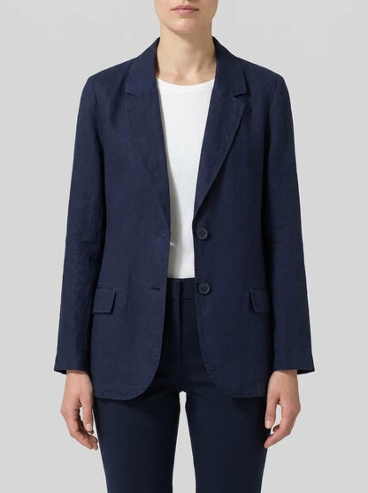 Benetton Dark Blue Women Blazer in Pure Linen SKU: 2AGHDW00R_252 Image 00