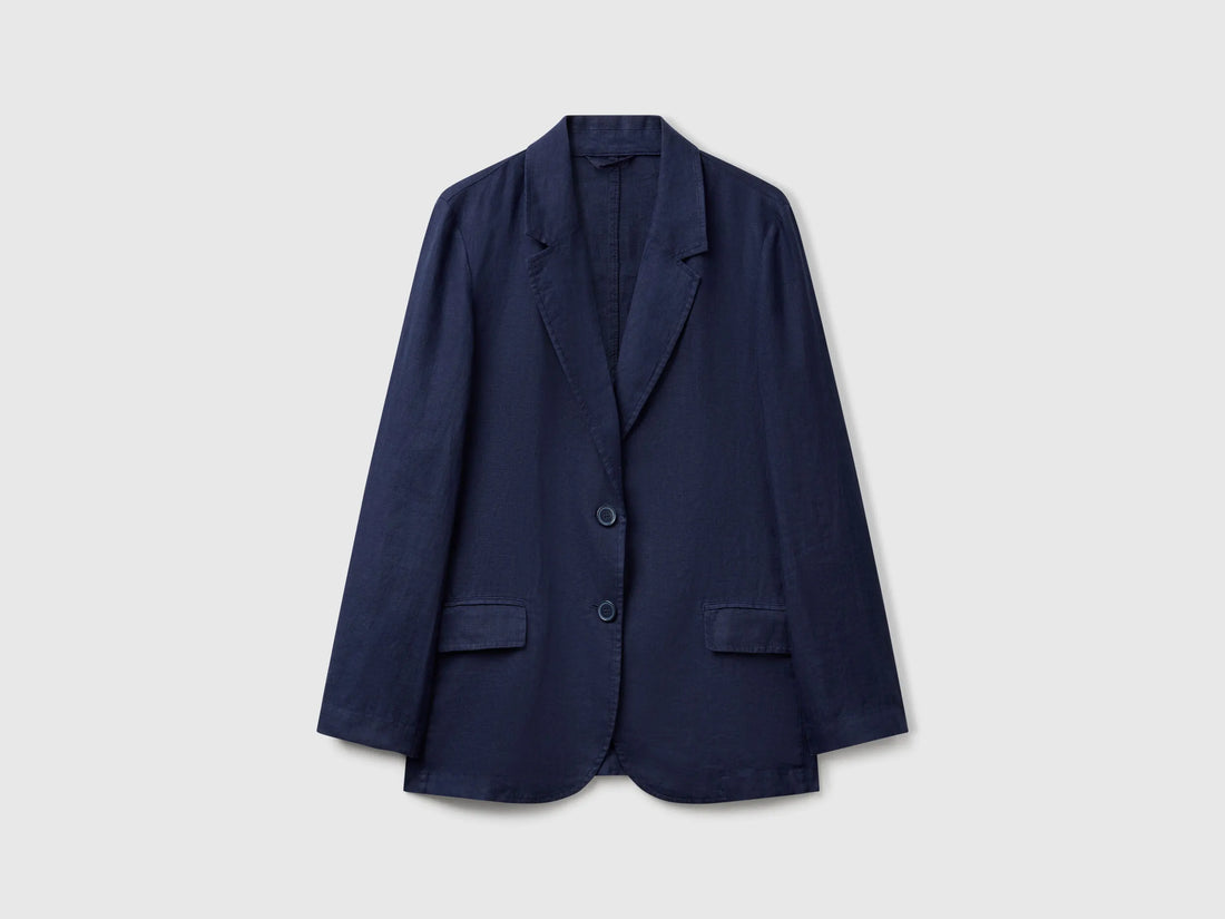 Benetton Dark Blue Women Blazer in Pure Linen SKU: 2AGHDW00R_252 Image 01
