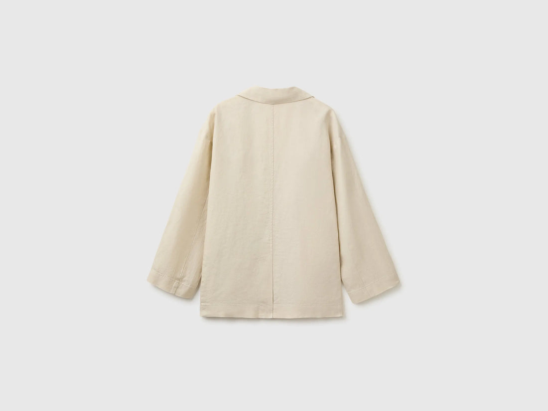 Benetton Beige Women 100% Linen Single-Breasted Blazer SKU: 2AGHDW03J_152 Image 02