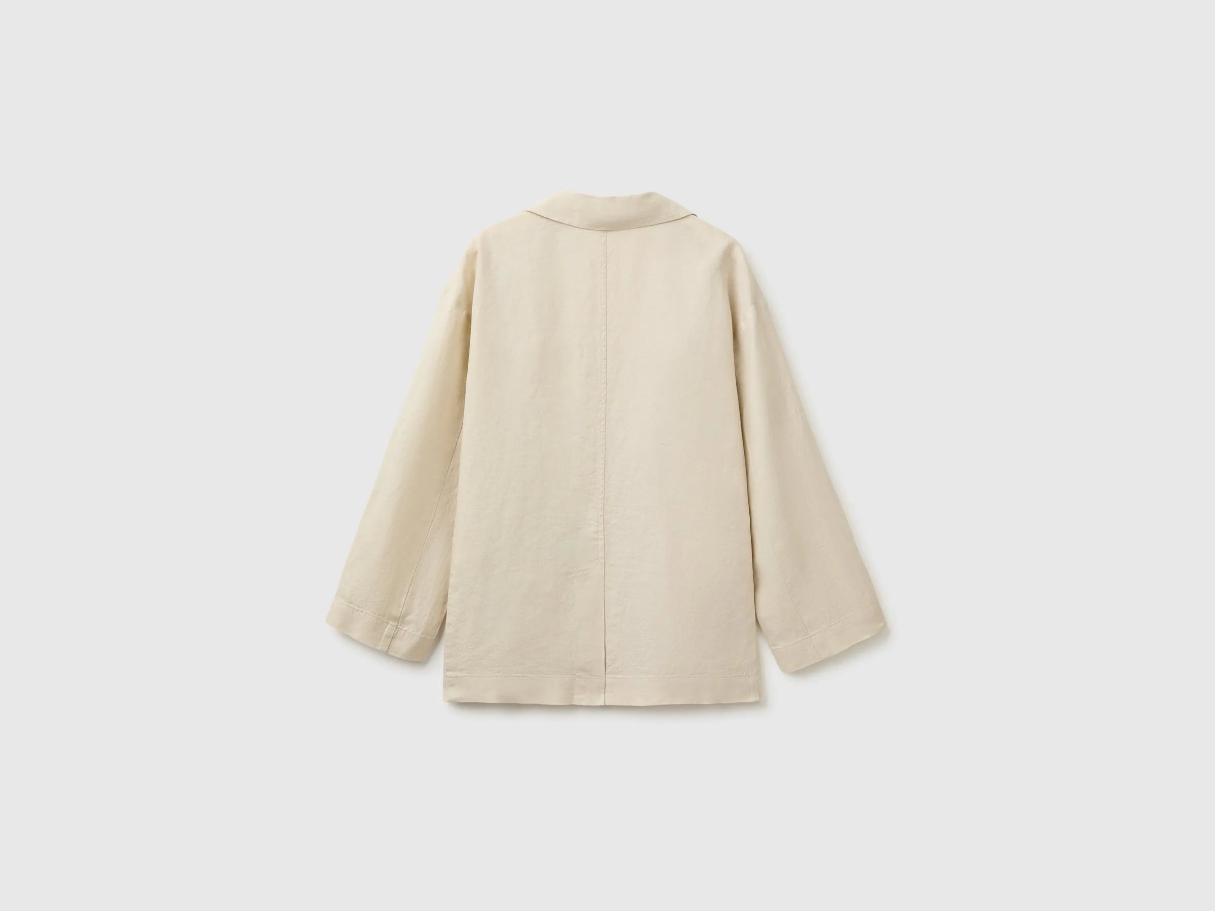 Benetton Beige Women 100% Linen Single-Breasted Blazer SKU: 2AGHDW03J_152 Image 02