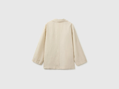 Benetton Beige Women 100% Linen Single-Breasted Blazer SKU: 2AGHDW03J_152 Image 02