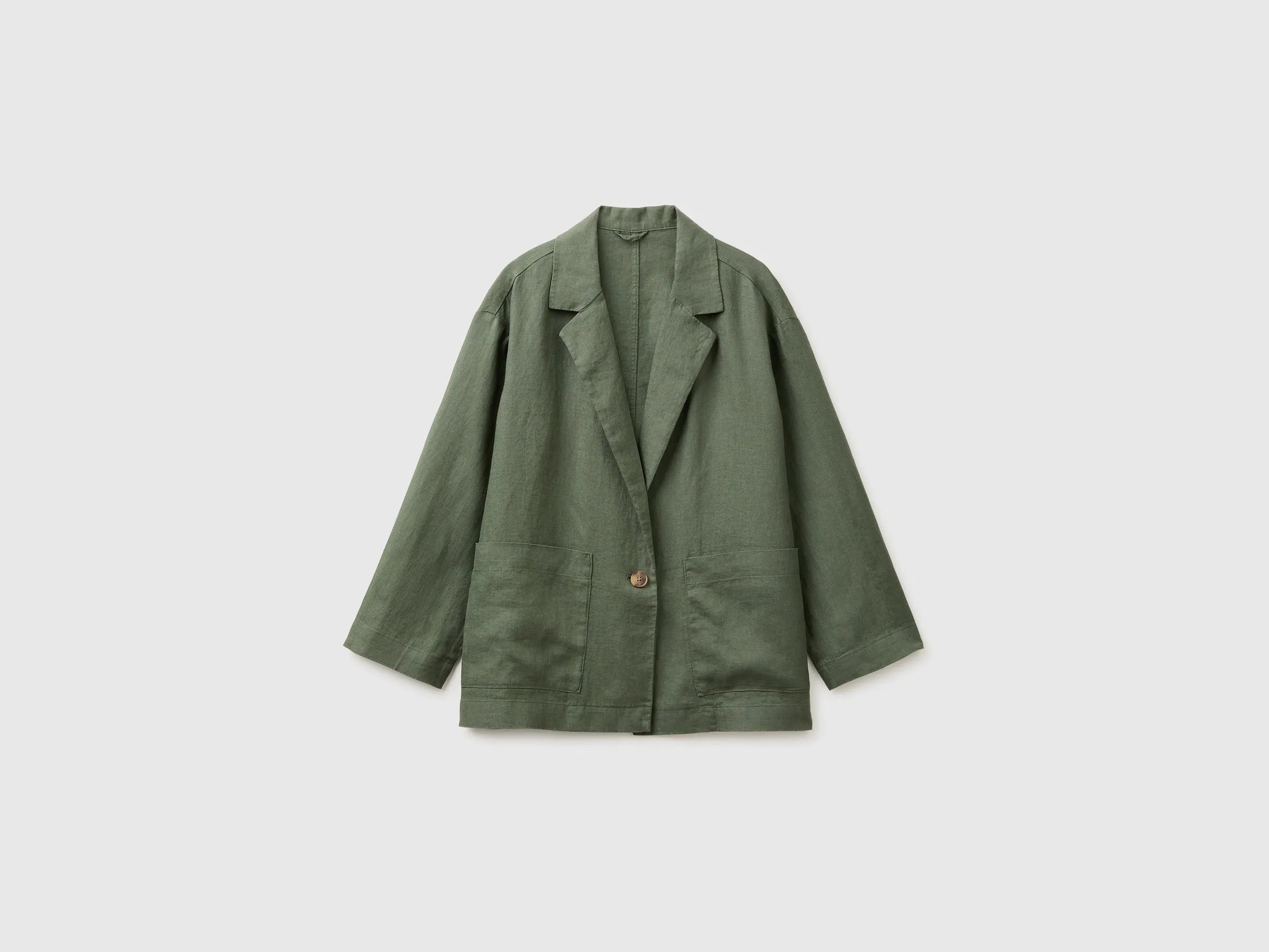 Benetton Military green Women 100% Linen Single-Breasted Blazer SKU: 2AGHDW03J_20W Image 01