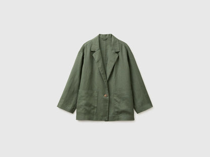 Benetton Military green Women 100% Linen Single-Breasted Blazer SKU: 2AGHDW03J_20W Image 01