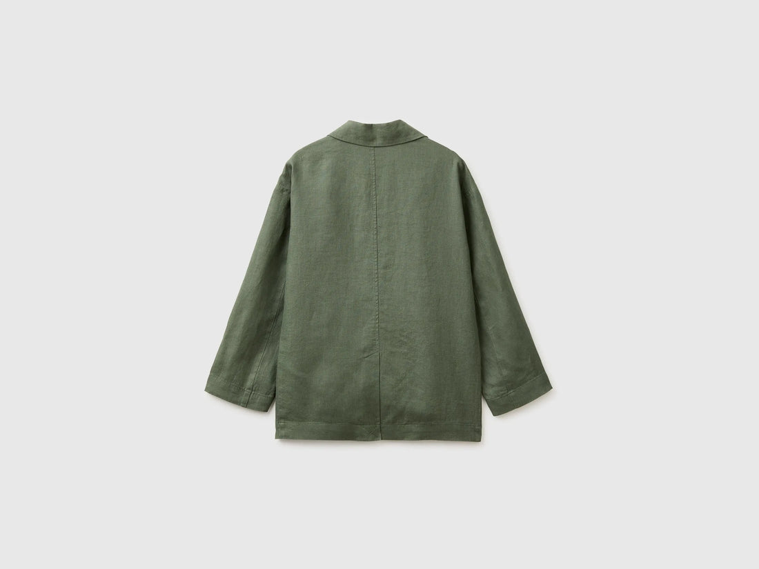 Benetton Military green Women 100% Linen Single-Breasted Blazer SKU: 2AGHDW03J_20W Image 02