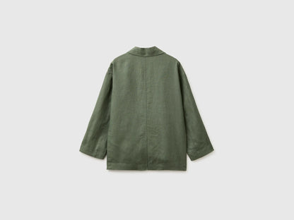 Benetton Military green Women 100% Linen Single-Breasted Blazer SKU: 2AGHDW03J_20W Image 02