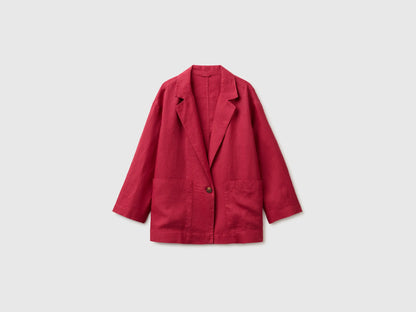Benetton Strawberry Women 100% Linen Single-Breasted Blazer SKU: 2AGHDW03J_2G1 Image 01