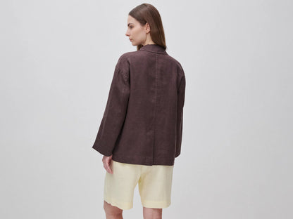 Benetton Brown Women 100% Linen Single-Breasted Blazer SKU: 2AGHDW03J_33T Image 02