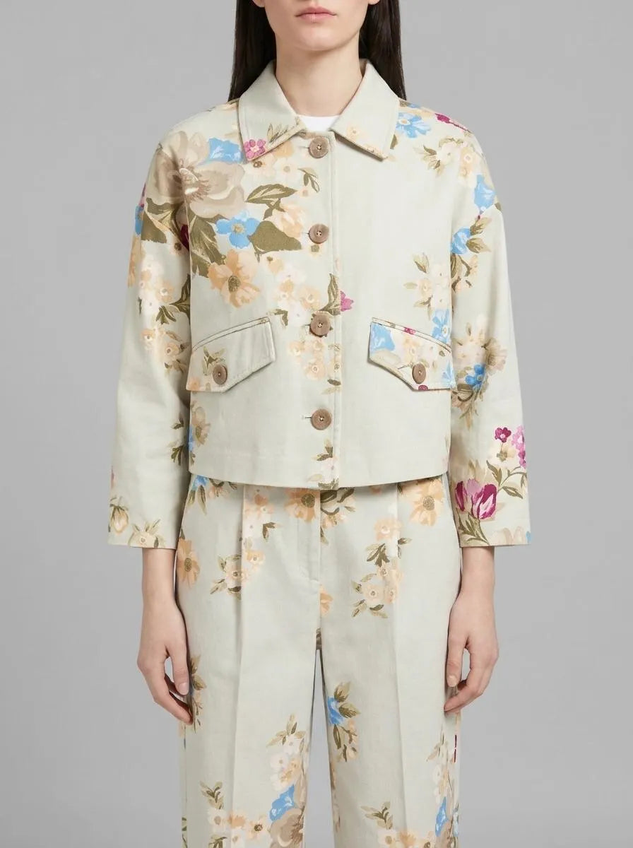 Benetton Light Green Women Floral Jacket SKU: 2H3UDN09T_67F Image 00