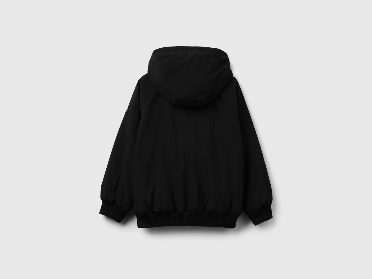 Benetton Black Boys Nylon Jacket with Hood SKU: 2IGGCN06J_100 Image 02
