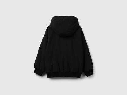 Benetton Black Boys Nylon Jacket with Hood SKU: 2IGGCN06J_100 Image 02