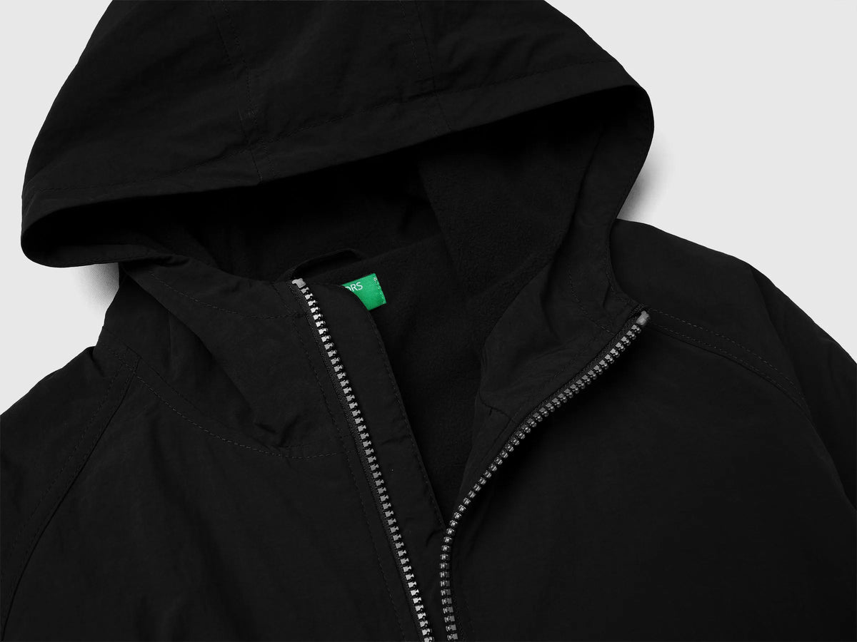 Benetton Black Boys Nylon Jacket with Hood SKU: 2IGGCN06J_100 Image 03