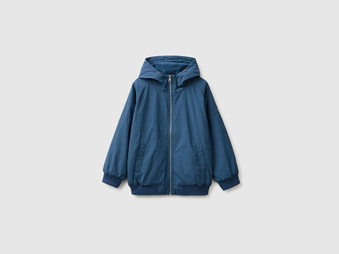 Benetton Dark Blue Boys Nylon Jacket with Hood SKU: 2IGGCN06J_37T Image 01