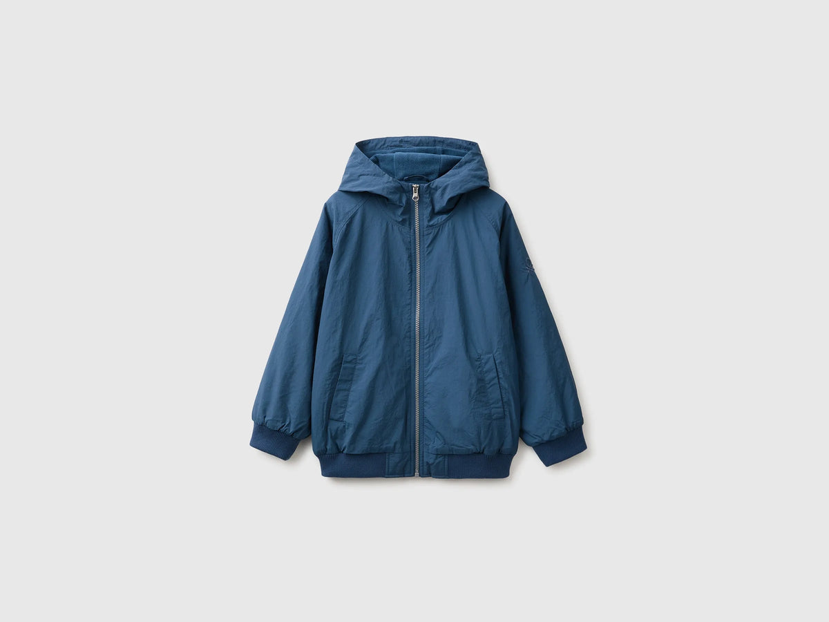 Benetton Dark Blue Boys Nylon Jacket with Hood SKU: 2IGGCN06J_37T Image 01