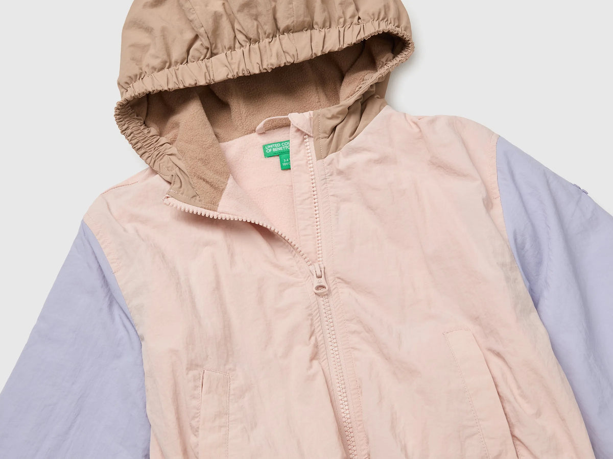 Benetton Soft Pink Girls Nylon Jacket with Hood SKU: 2IGGGN04L_901 Image 03