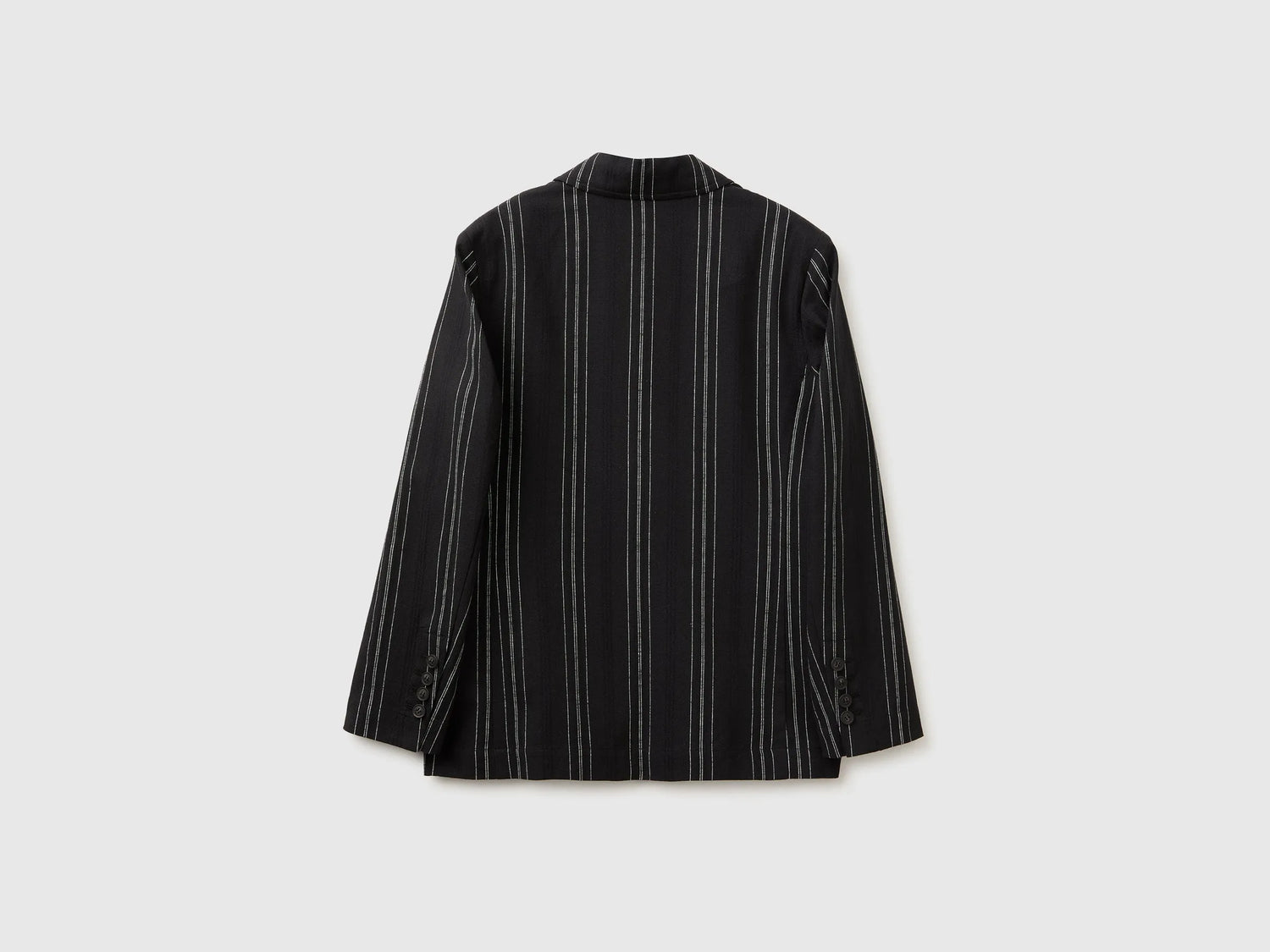 Benetton Black Women Striped Linen Blend Blazer SKU: 2K9FDW03Q_903 Image 02