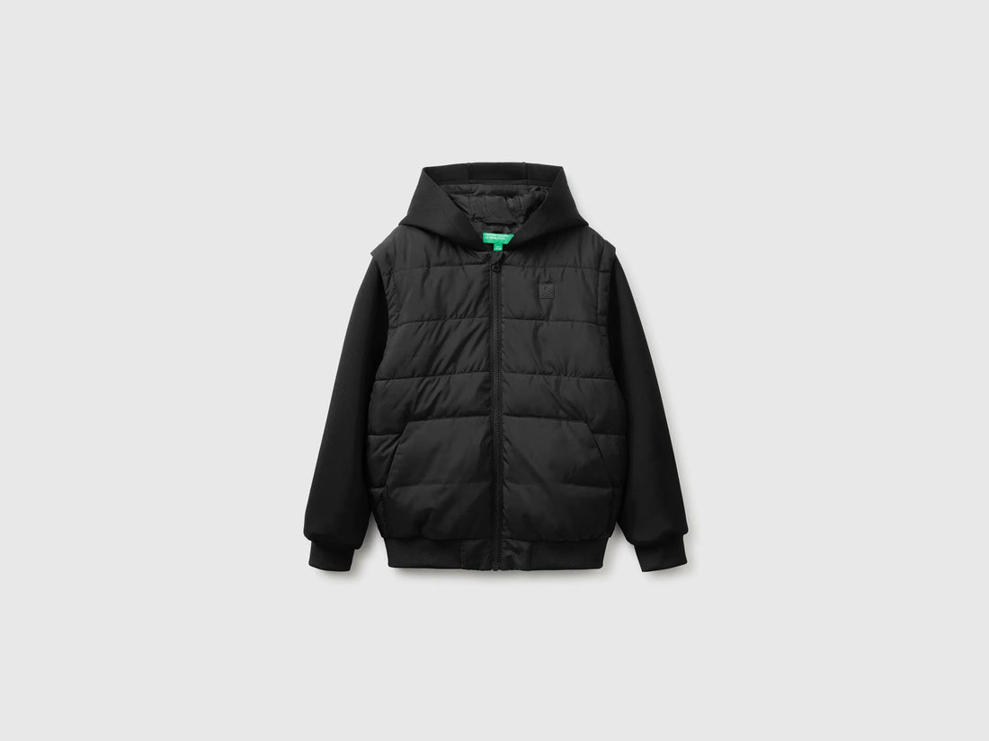 Benetton Black Boys Jacket with Detachable Sleeves SKU: 2KL9CN07H_100 Image 01