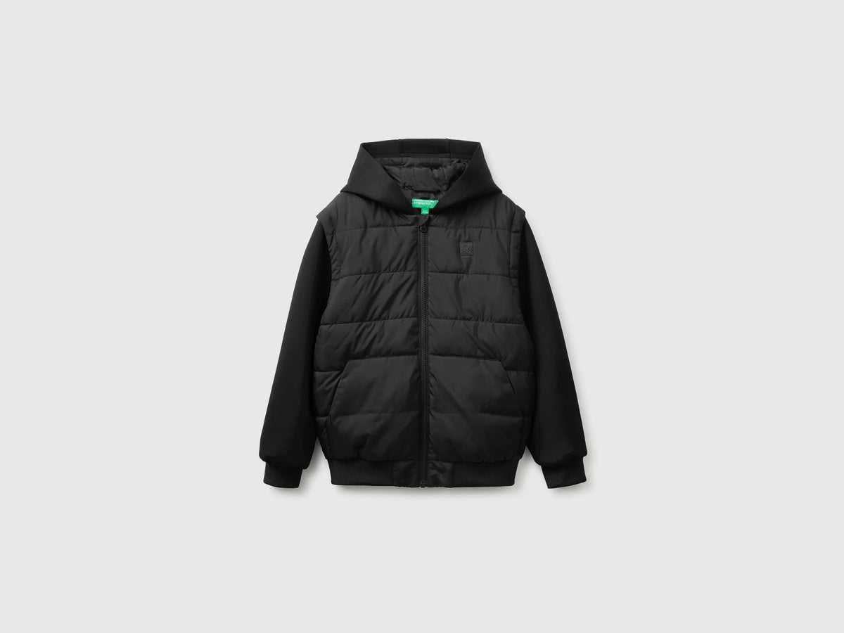 Benetton Black Boys Jacket with Detachable Sleeves SKU: 2KL9CN07H_100 Image 01