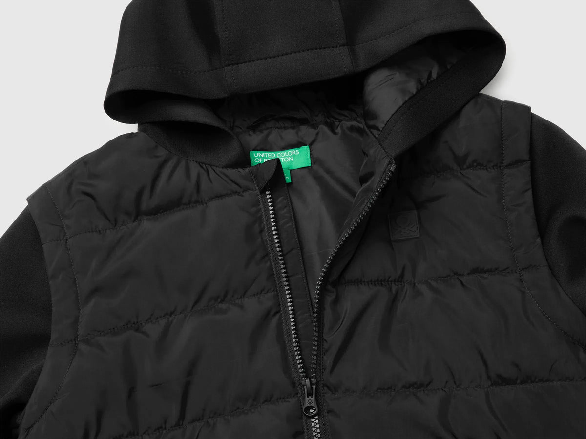 Benetton Black Boys Jacket with Detachable Sleeves SKU: 2KL9CN07H_100 Image 03