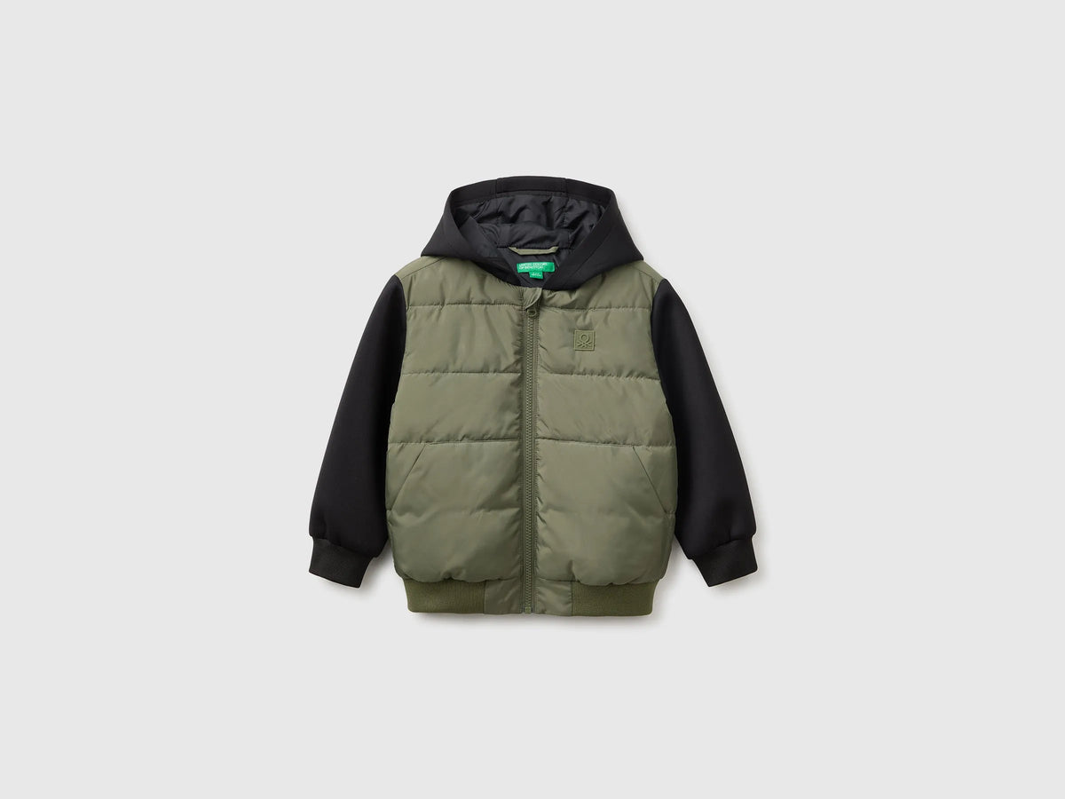 Benetton Military Green Boys Jacket with Neoprene Inserts SKU: 2KL9GN04P_07N Image 01