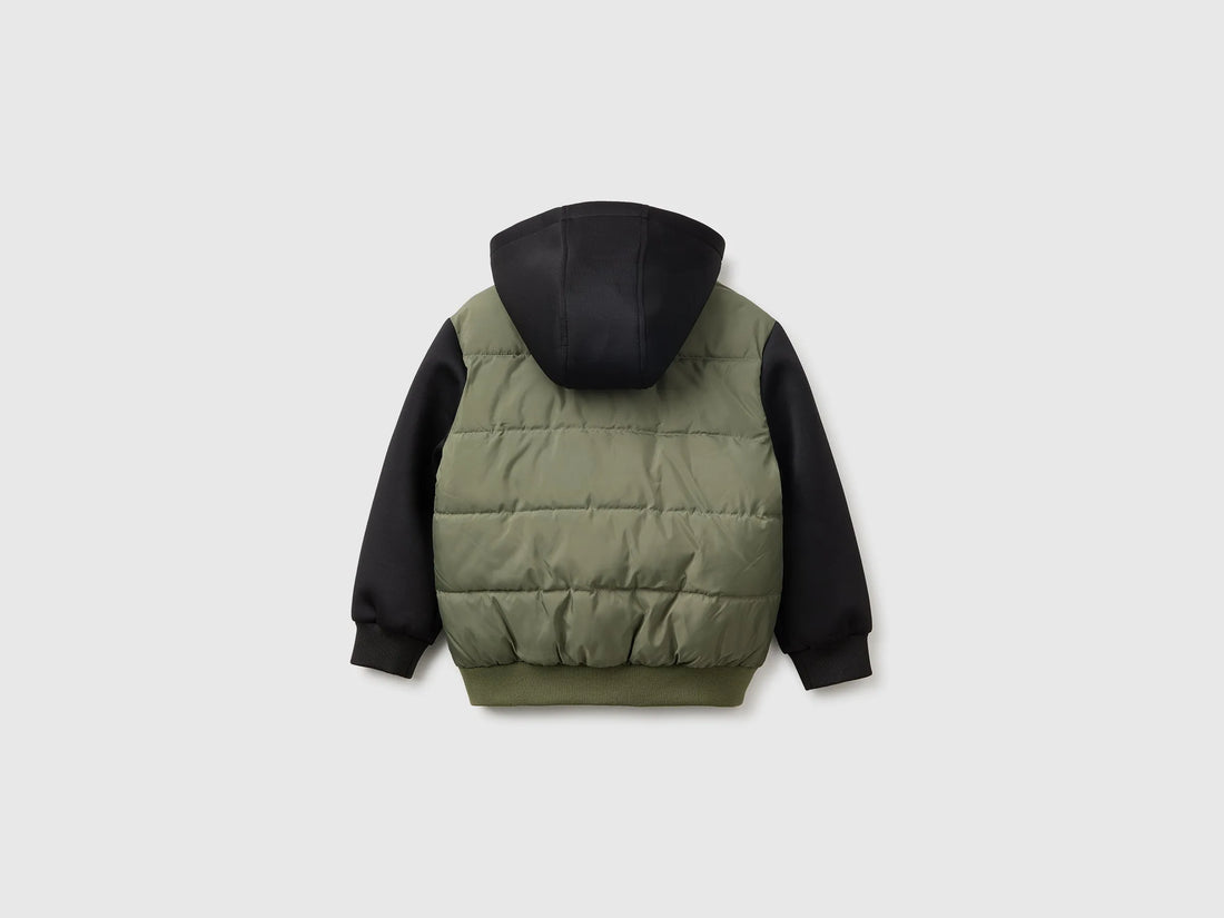 Benetton Military Green Boys Jacket with Neoprene Inserts SKU: 2KL9GN04P_07N Image 02