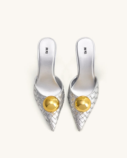 JW PEI Silver &amp; Gold  Sofia Woven Sphere Heel Mules  SKU: 2MS83-9_Silver &amp; Gold Image 01