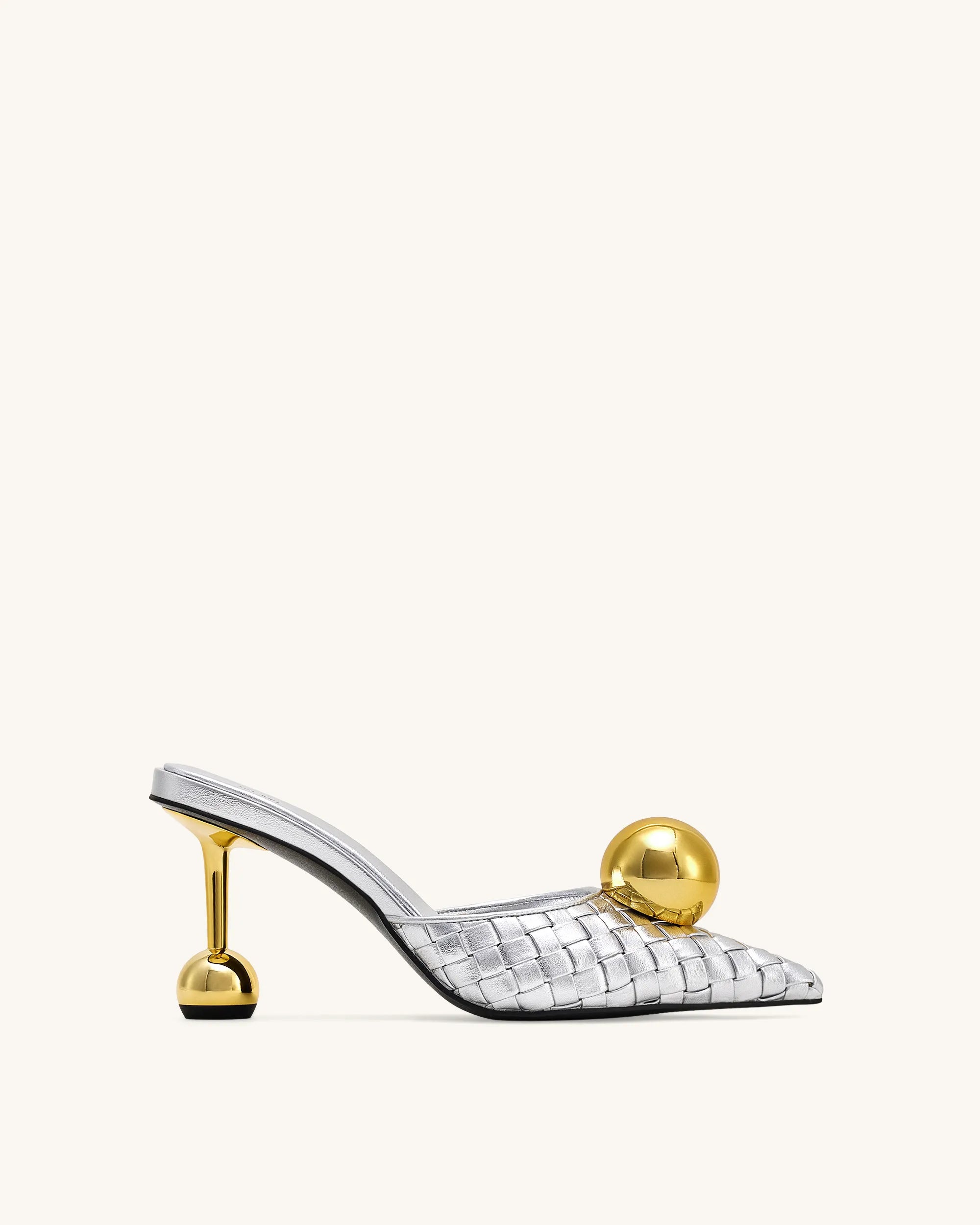 JW PEI Silver &amp; Gold  Sofia Woven Sphere Heel Mules  SKU: 2MS83-9_Silver &amp; Gold Image 02