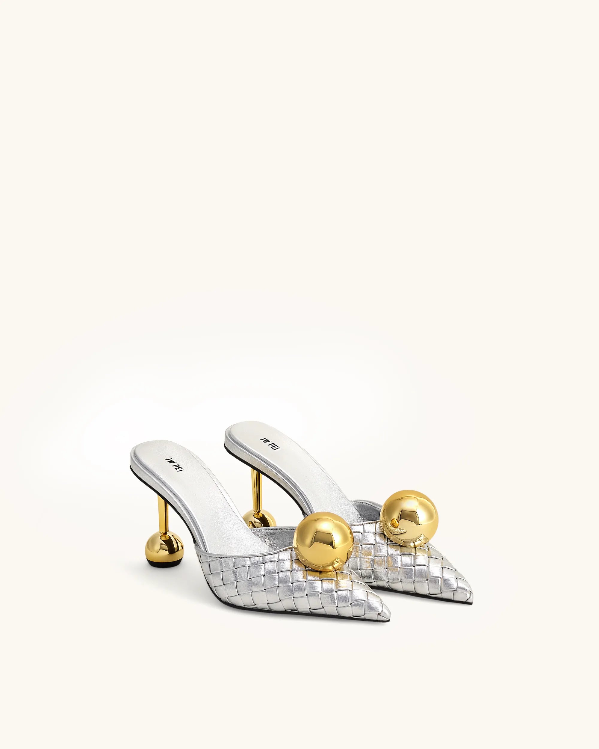 JW PEI Silver &amp; Gold  Sofia Woven Sphere Heel Mules  SKU: 2MS83-9_Silver &amp; Gold Image 03