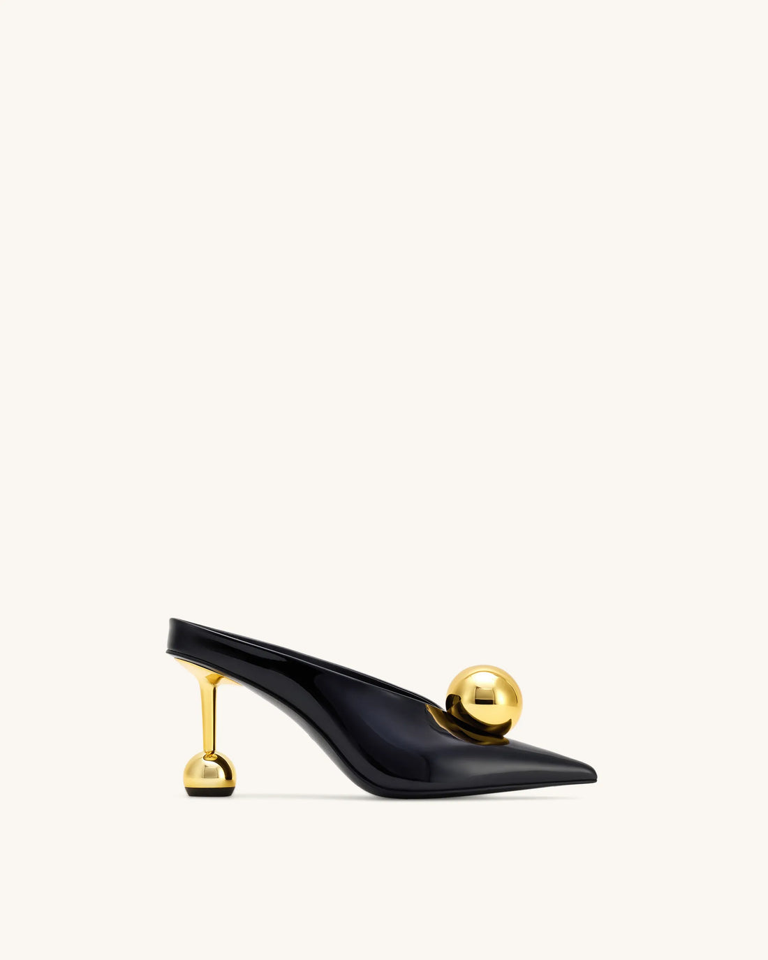 JW PEI Black &amp; Gold Women Sofia Angled Vamp Heel Mules  SKU: 2MS83X003-1_Black &amp; Gold Image 01