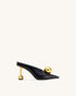 JW PEI Black & Gold Women Sofia Angled Vamp Heel Mules  SKU: 2MS83X003-1_Black & Gold Image 01