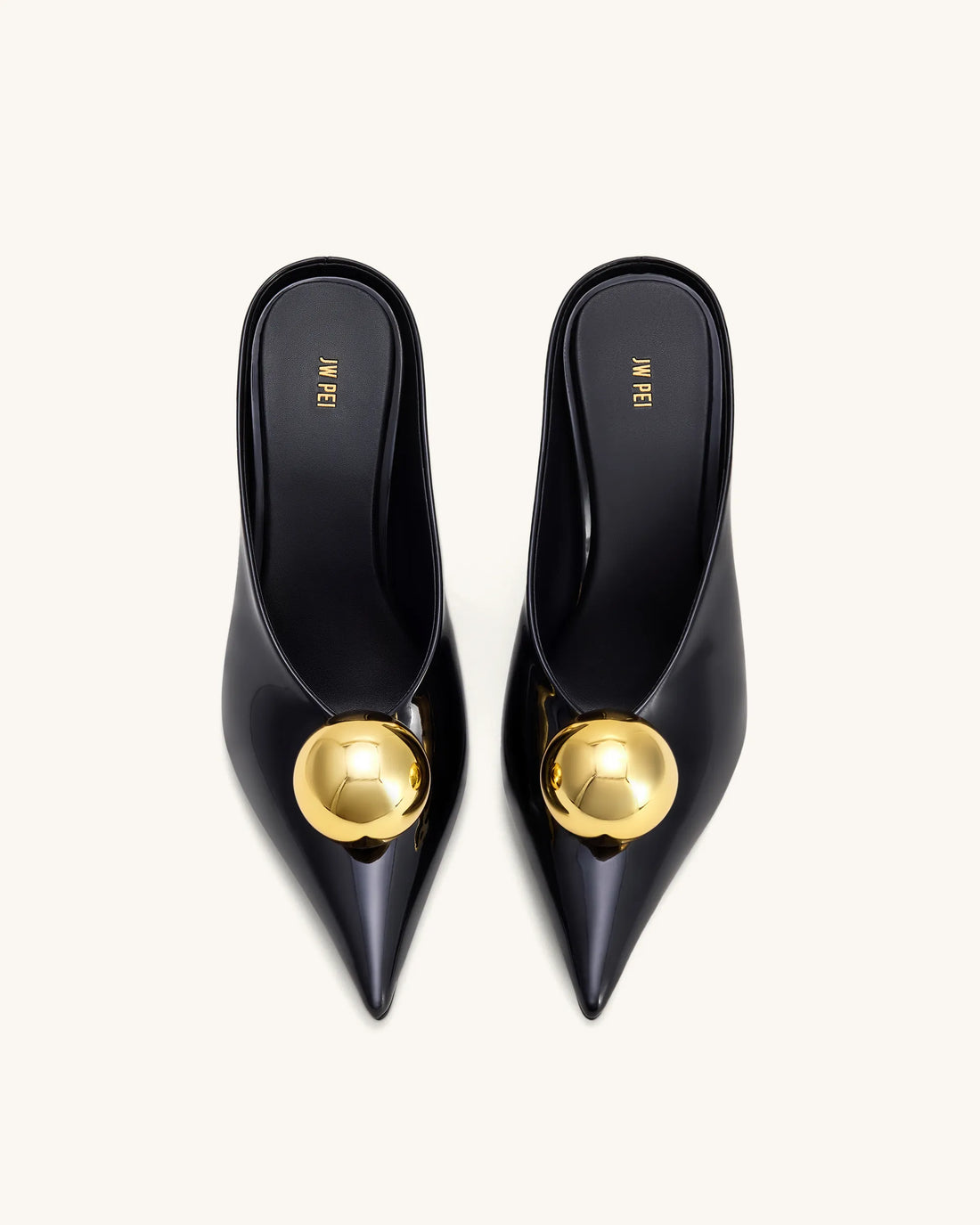 JW PEI Black &amp; Gold Women Sofia Angled Vamp Heel Mules  SKU: 2MS83X003-1_Black &amp; Gold Image 02