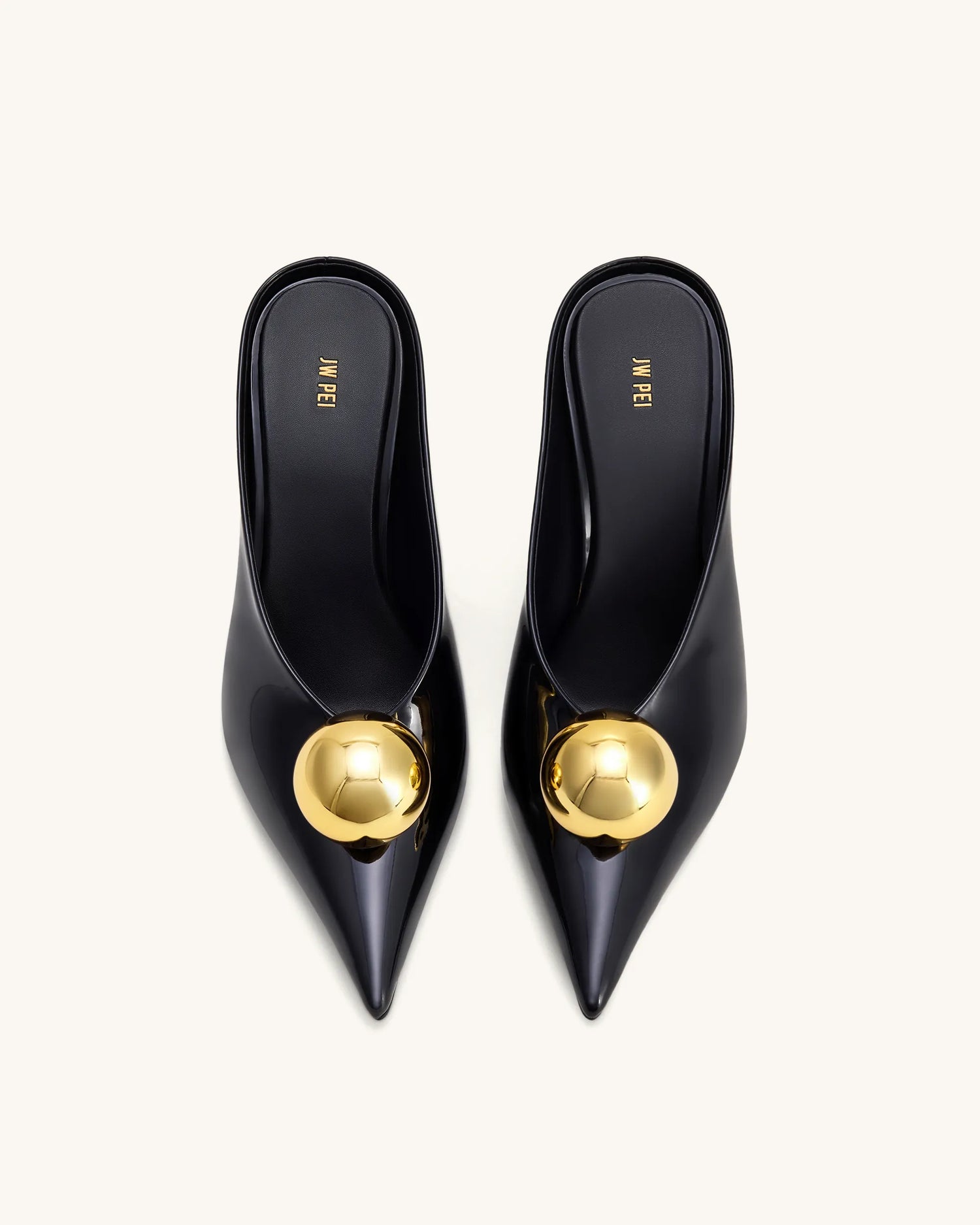 JW PEI Black &amp; Gold Women Sofia Angled Vamp Heel Mules  SKU: 2MS83X003-1_Black &amp; Gold Image 02