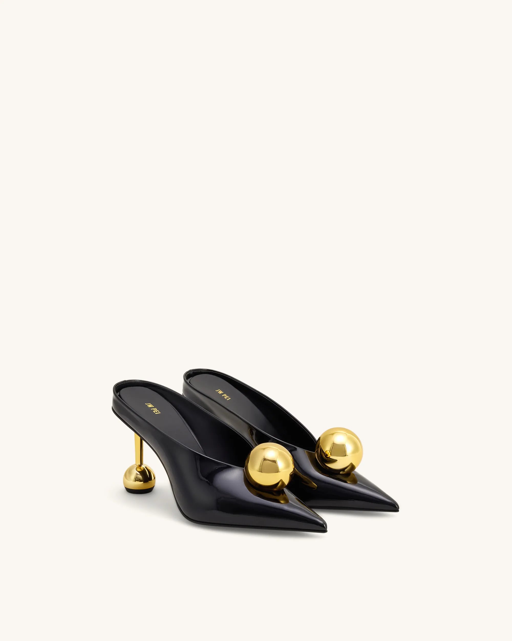 JW PEI Black &amp; Gold Women Sofia Angled Vamp Heel Mules  SKU: 2MS83X003-1_Black &amp; Gold Image 03