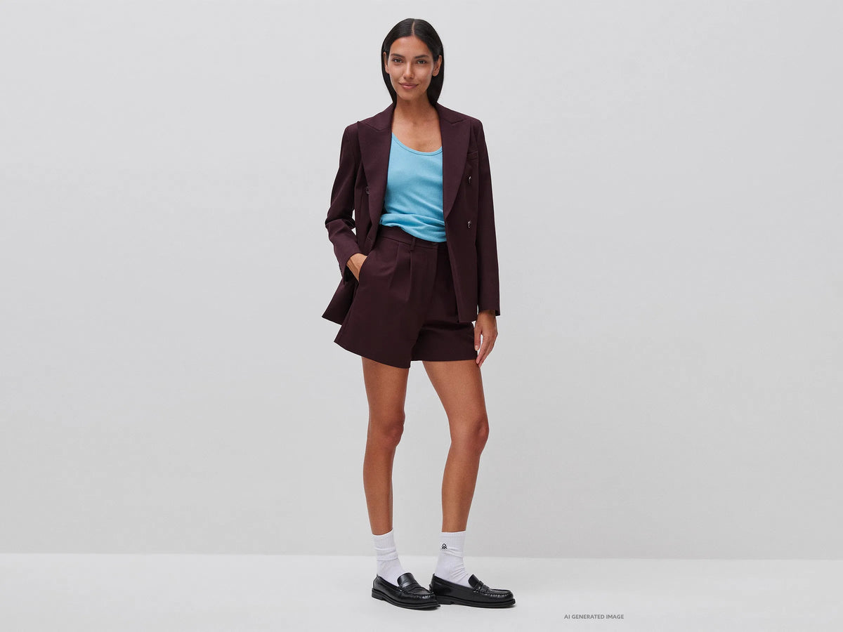 Benetton Dark Brown Women Double-Breasted Blazer SKU: 2NKCDW03X_901 Image 03