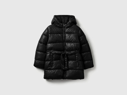 Benetton Black Girls Long Jacket with Belt SKU: 2NQRCN06O_100 Image 01