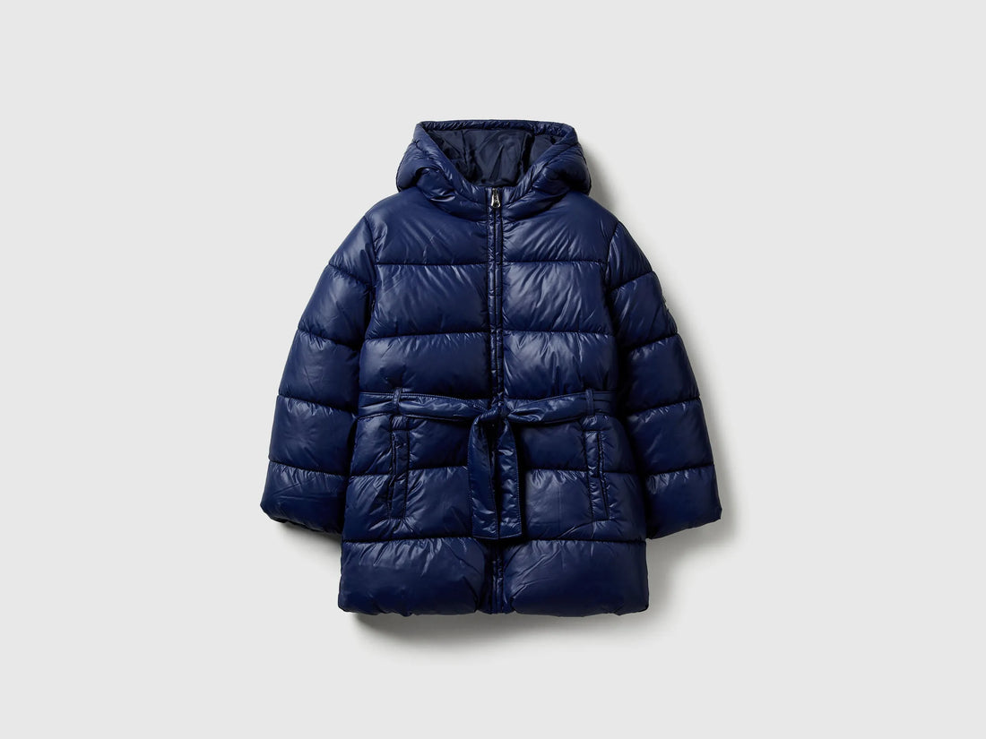 Benetton Dark Blue Girls Long Jacket with Belt SKU: 2NQRCN06O_252 Image 01